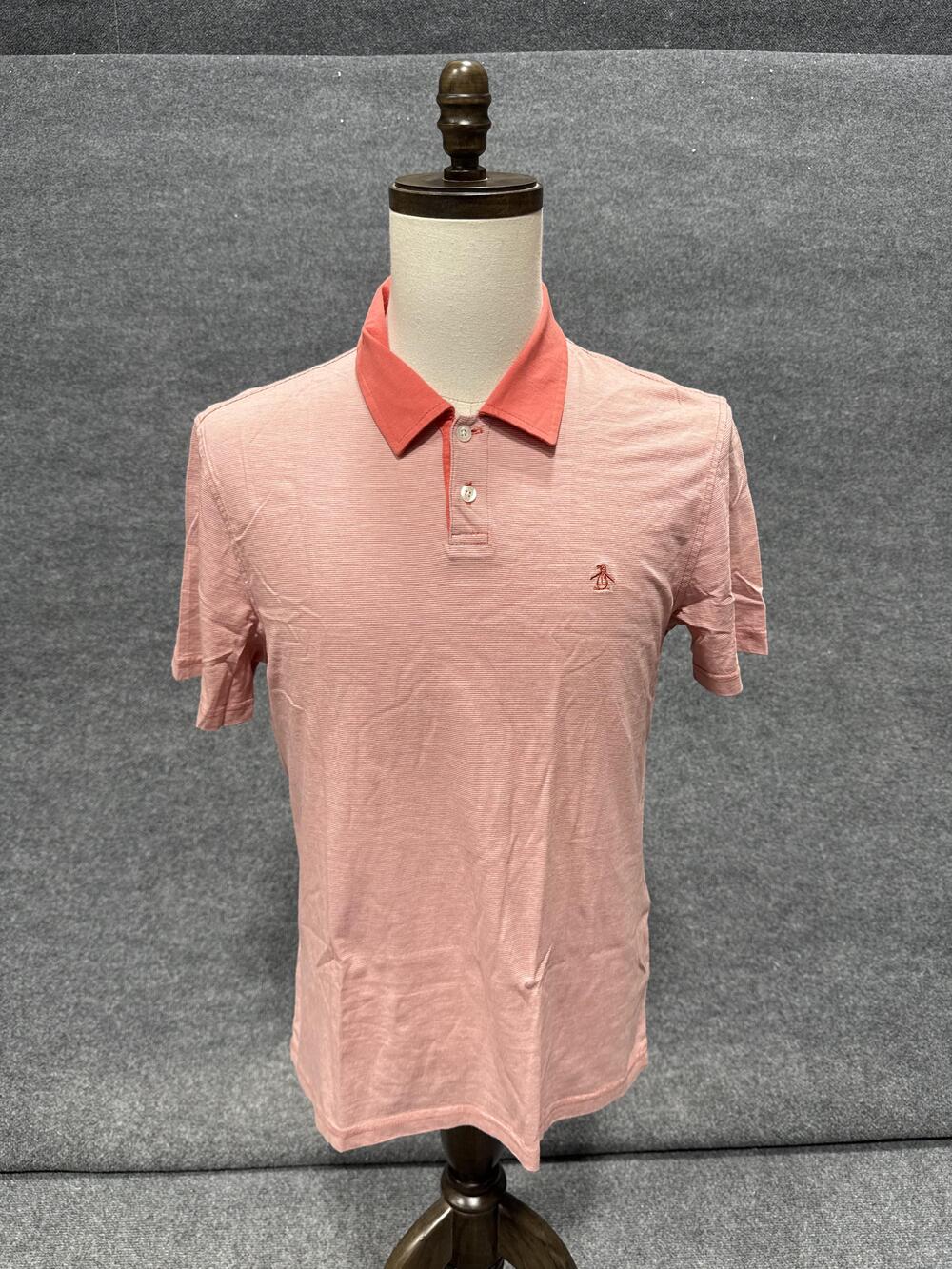 Original Penguin Polo Shirt Mens Large Pink Striped Heritage Slim Fit Casual Top